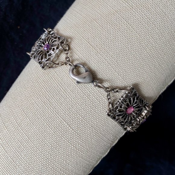 Nouveau Czech Rhinestone & Filagree Panel Bracelet - Picture 3 of 5